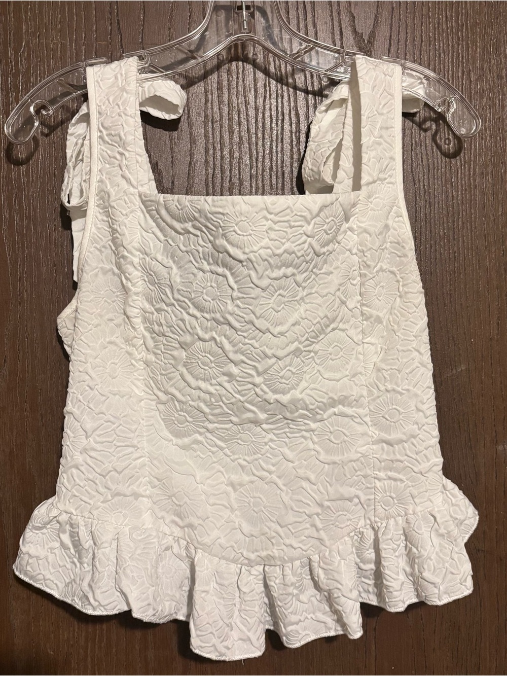 SHEIN White Floral Embossed Ruffle Camisole